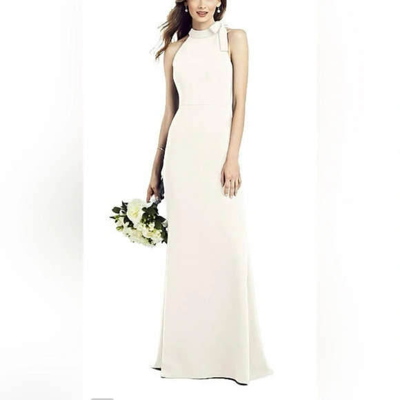 After Six Ivory Bow Neck Crepe Cutout Gown 6827 - Picture 1 of 7